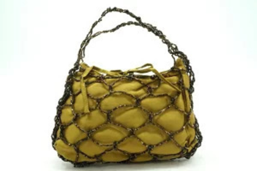 Bottega Veneta Handbag Beaded Party Satin Khaki Green